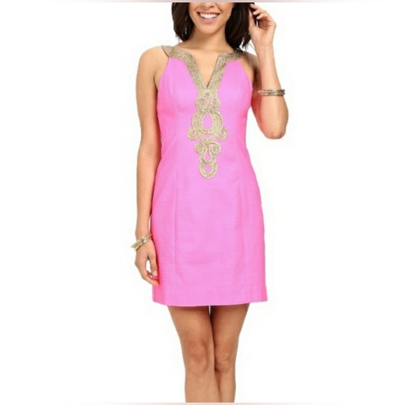 Lilly Pulitzer Emery shift pink and gold dress size 2 - Picture 4 of 5
